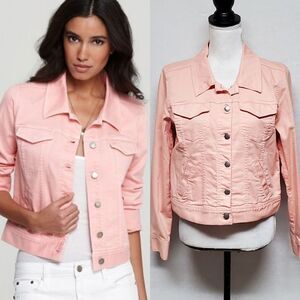 EILEEN Fisher Peach Organic Cotton Cropped Denim Jacket Jean Jacket Orange Pink